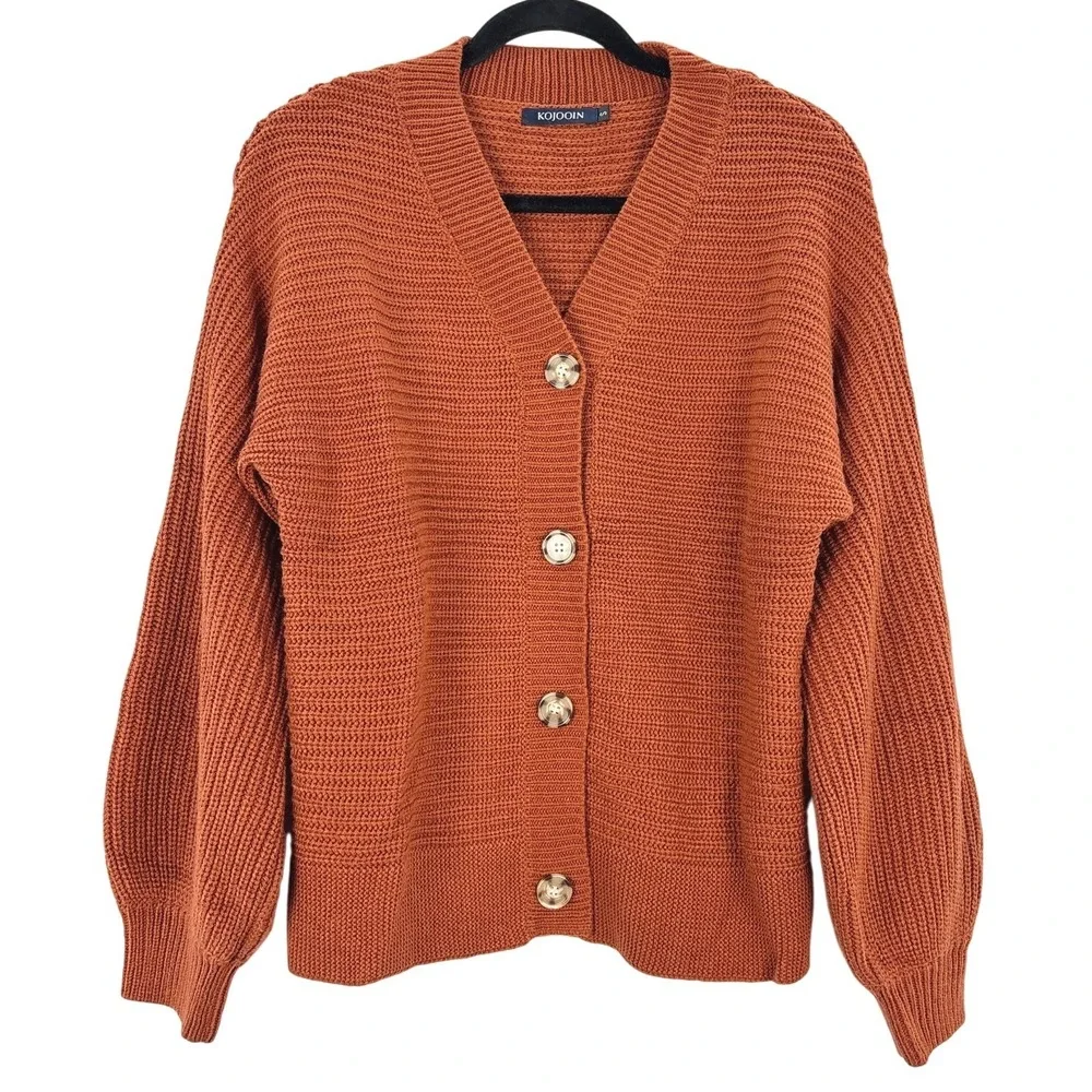 Kojooin Button Front Cardigan Women's Small Rust Knit Sweater‎ Casual Cozy Fall